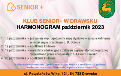 Zdjęcie do HARMONOGRAM NA PAŹDZIERNIK W KLUBIE SENIOR+